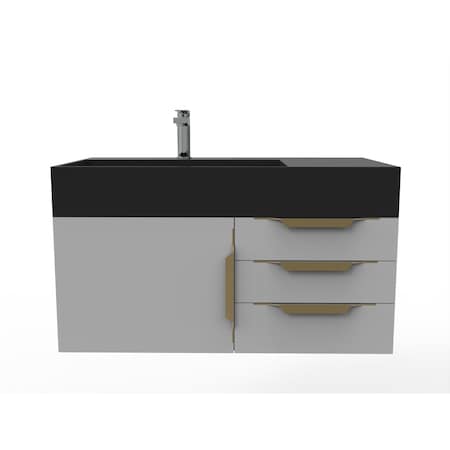 Castello Usa Amazon 36" Wall Mounted Gray Vanity With Black Top And Gold Handles CB-MC-36G-GLD-2056L-BL